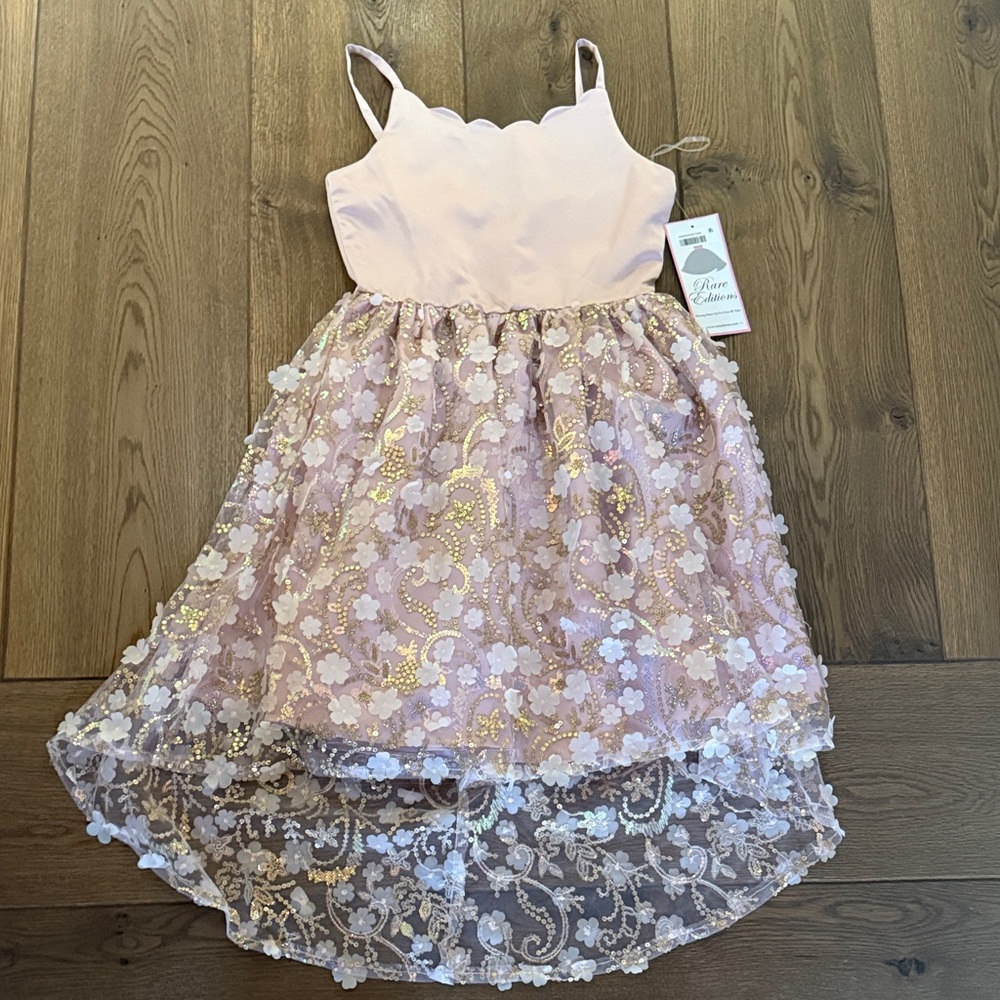 Rare Editions Pink and Gold Sequin Floral Dress